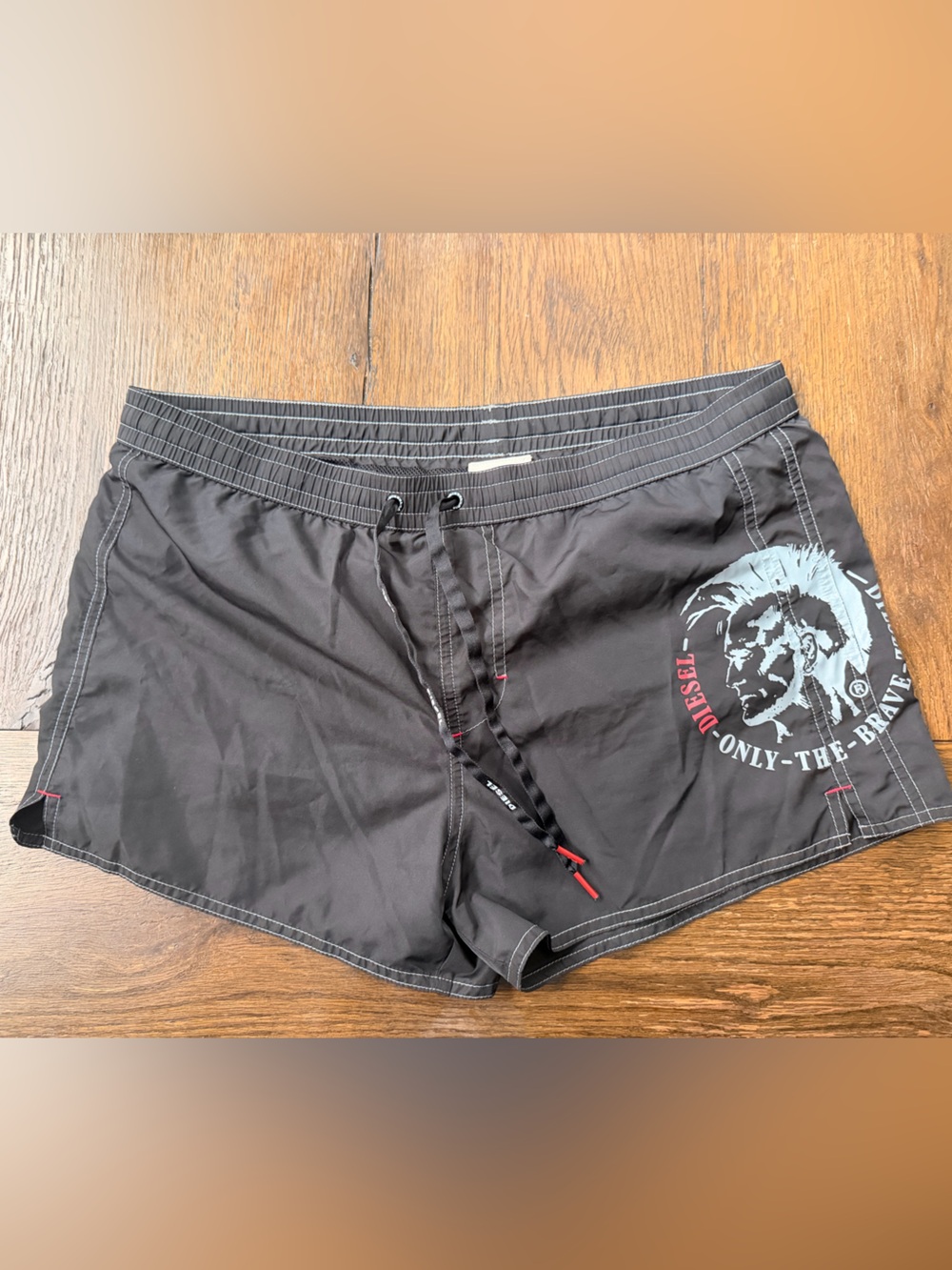 Diesel Black Swim Shorts with White and Red Logo
